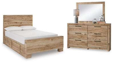 Hyanna Full Panel Bed with 2 Side Storage, Dresser and Mirror
