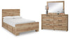 Cama Hyanna con paneles completos, dos compartimentos laterales, tocador y espejo