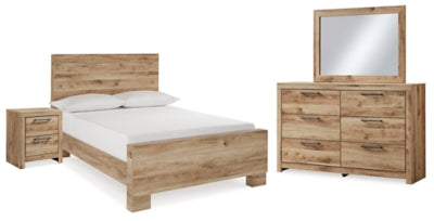 Cama Hyanna con paneles completos, tocador, espejo y mesita de noche