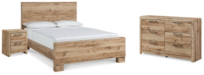 Cama Queen Hyanna con paneles, cómoda y mesita de noche