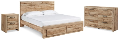 Cama Queen Hyanna con almacenamiento, cómoda y mesita de noche