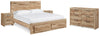 Cama Queen Hyanna con almacenaje, cómoda y dos mesitas de noche