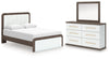 Mazilar Queen Upholstered Platform Bed, Dresser and Mirror