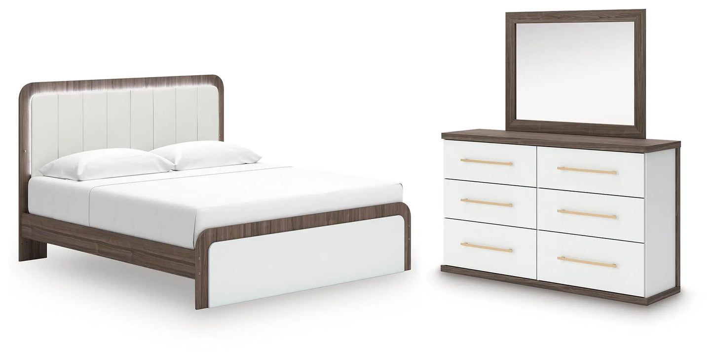Mazilar King Upholstered Bed, Dresser and Mirror