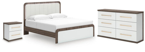 Mazilar King Upholstered Bed, Dresser and Nightstand