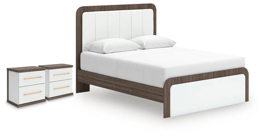 Mazilar Queen Upholstered Bed and 2 Nightstands