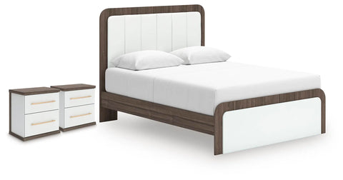 Mazilar Queen Upholstered Bed and 2 Nightstands