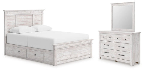 Fenderport Queen Panel Bed with Storage, Dresser and Mirror