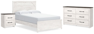 Cama Queen con paneles, cómoda y mesita de noche Gerridan