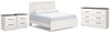 Cama King Gerridan con paneles, cómoda y dos mesitas de noche