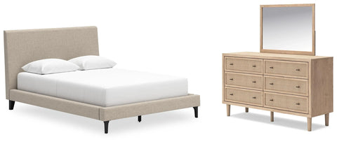 Cielden Queen Upholstered Bed, Dresser and Mirror