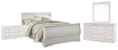 Anarasia Queen Sleigh Bed, Dresser, Mirror and 2 Nightstands