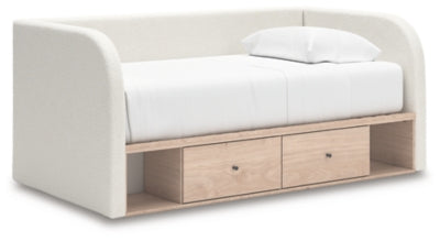 Cama de día tapizada Shapella con almacenamiento