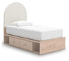 Cama individual tapizada con paneles y almacenamiento Shapella