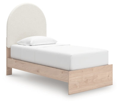 Cama individual con paneles tapizados Shapella