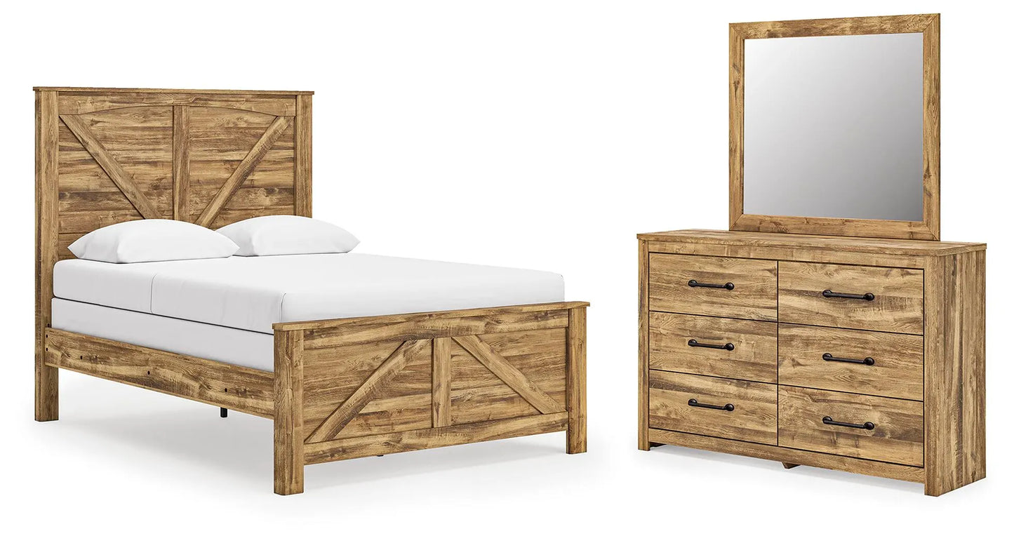 Branstony Queen Crossbuck Panel Bed, Dresser and Mirror