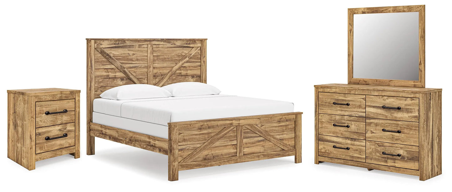 Branstony King Crossbuck Panel Bed, Dresser, Mirror and Nightstand