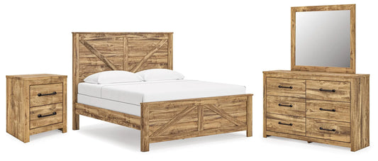 Branstony King Crossbuck Panel Bed, Dresser, Mirror and Nightstand