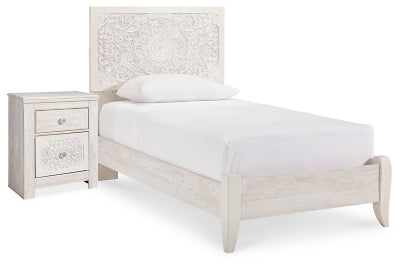 Cama individual con paneles y mesita de noche Paxberry