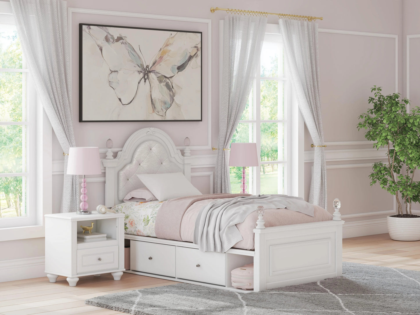 Maylilly Twin Upholstered Panel Bed with Storage