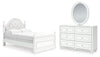 Maylilly Full Upholstered Panel Bed, Dresser and Mirror