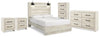 Cama Queen Cambeck con paneles de almacenaje, cómoda, arcón y dos mesitas de noche
