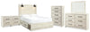 Cama Queen Cambeck con espacio de almacenamiento, tocador, espejo, cómoda y dos mesitas de noche