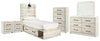 Cama doble Cambeck con espacio de almacenamiento, tocador, espejo, cómoda y dos mesitas de noche