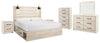 Cama King Cambeck con espacio de almacenamiento, tocador, espejo, cómoda y dos mesitas de noche