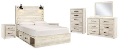 Cambeck Queen Panel Storage Bed, Dresser, Mirror, 2 Chests and 2 Nightstands