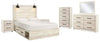 Cama Queen Cambeck con almacenamiento, tocador, espejo, dos cómodas y dos mesitas de noche