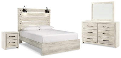 Cama Queen Cambeck con paneles, tocador, espejo y mesita de noche