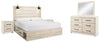 Cama King Cambeck con dos compartimentos laterales, tocador, espejo y mesita de noche