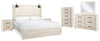 Cama King Cambeck con paneles, tocador, espejo, cómoda y dos mesitas de noche