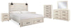 Cama King Cambeck con almacenamiento, tocador, espejo, cómoda y dos mesitas de noche