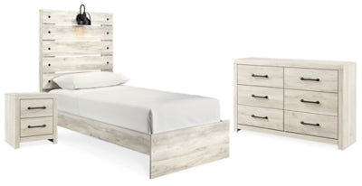 Cama doble con paneles, cómoda y mesita de noche Cambeck