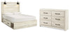 Cama Queen Cambeck con paneles, espacio de almacenamiento y cómoda