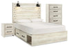 Cama Queen Cambeck con paneles, espacio de almacenamiento, cómoda y mesita de noche