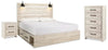 Cama King Cambeck con paneles, espacio de almacenamiento, cómoda y mesita de noche