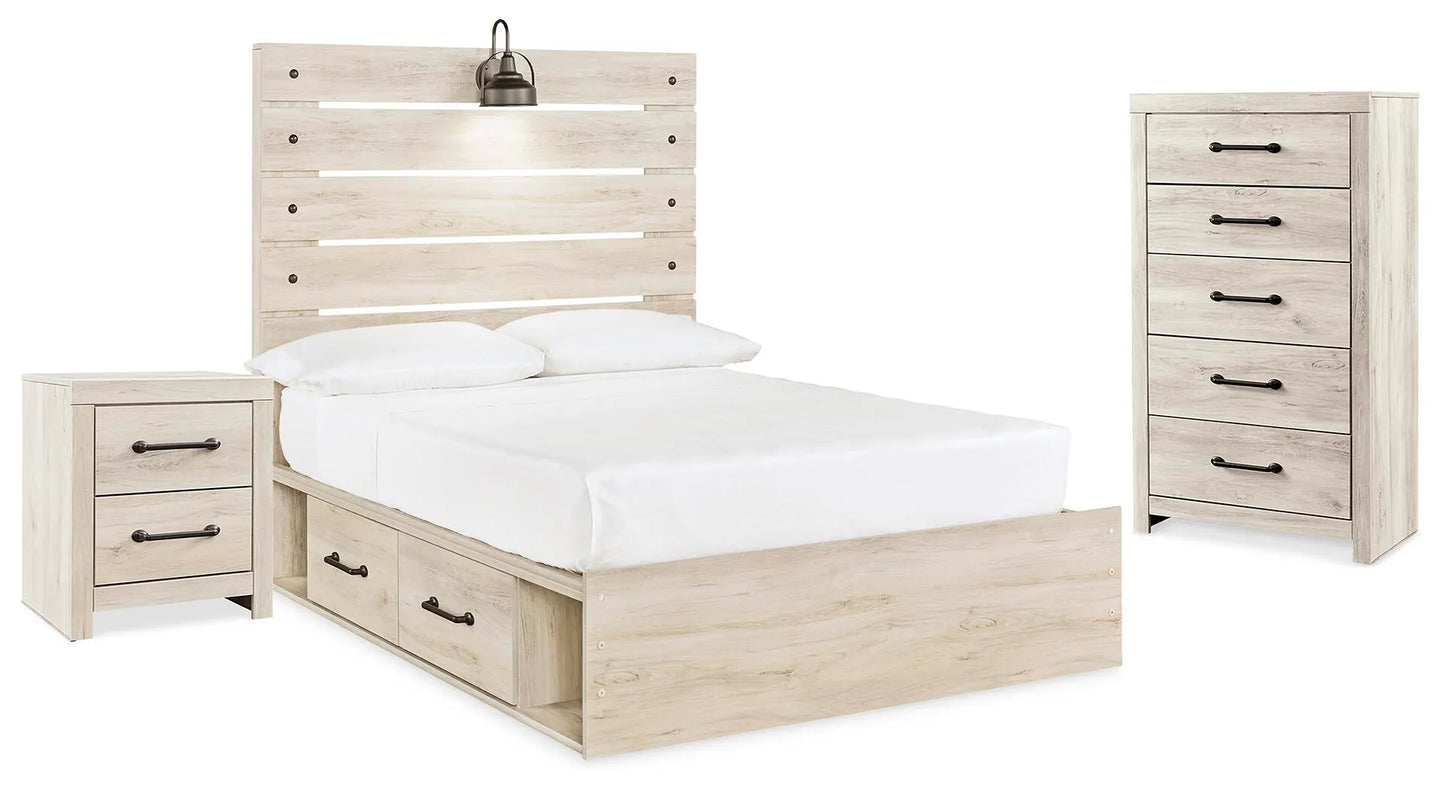 Cama completa Cambeck con espacio de almacenamiento, cómoda y mesita de noche
