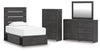 Delmorta Twin Panel Storage Bed, Dresser, Mirror and Chest