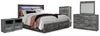 Cama King Baystorm con almacenaje, tocador, espejo, cómoda y dos mesitas de noche
