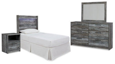 Cabecera de cama Baystorm Twin Panel, cómoda, espejo y mesita de noche