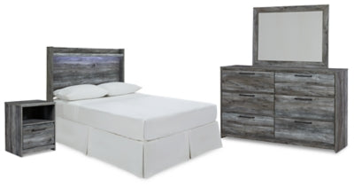Cabecero de cama Baystorm de panel completo, tocador, espejo y mesita de noche