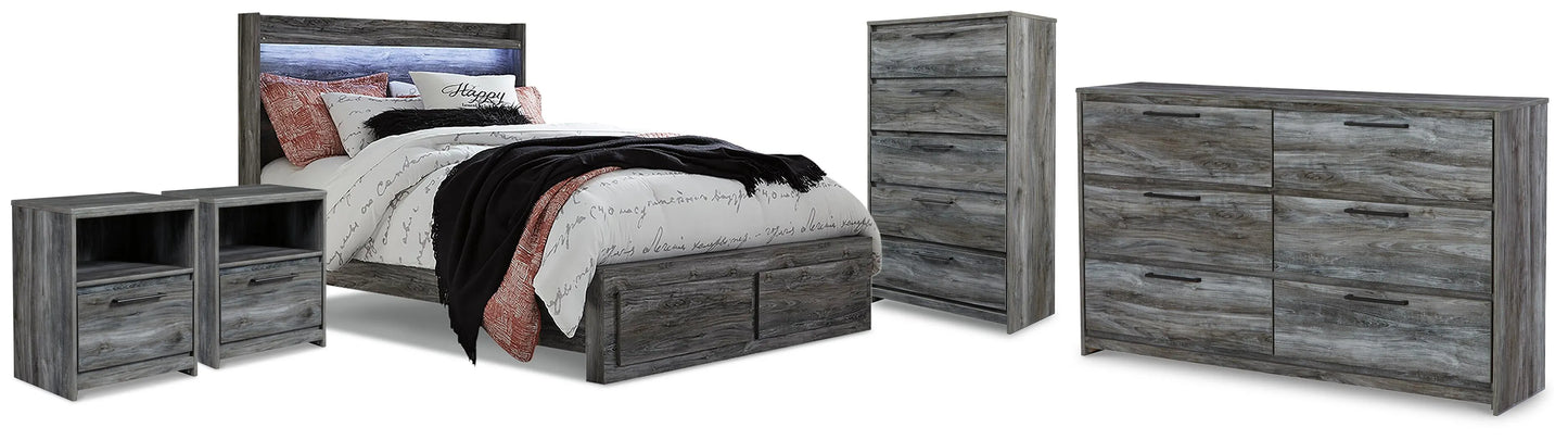 Baystorm King Panel Storage Bed, Dresser, Chest and 2 Nightstands