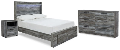Cama, cómoda y mesita de noche con almacenamiento de paneles completos Baystorm