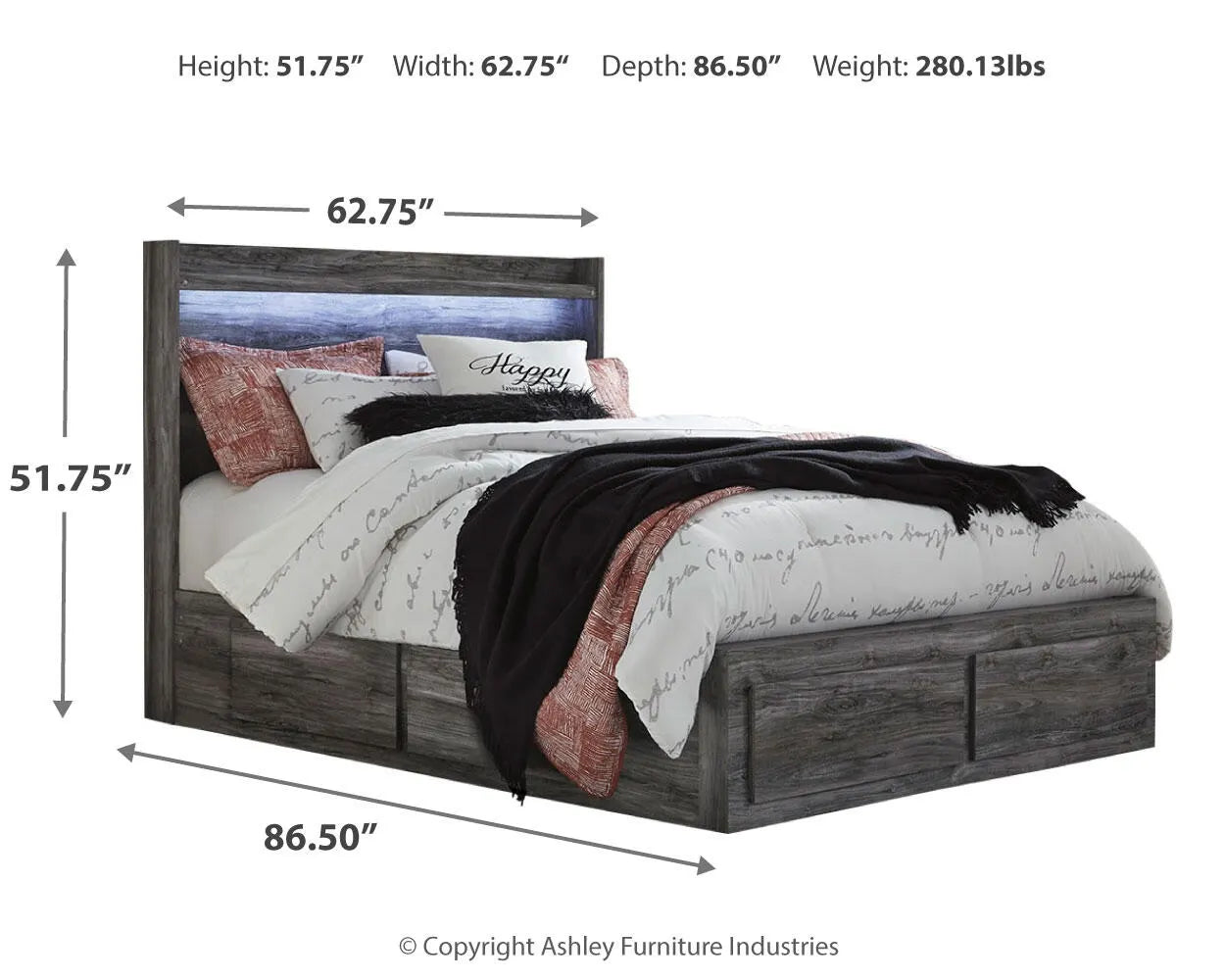 Cama Queen con paneles Baystorm y 4 cajones de almacenamiento