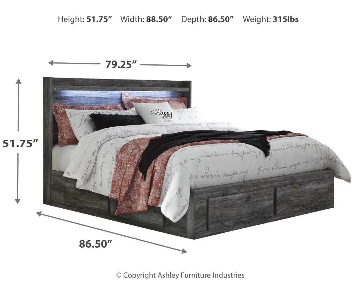 Cama Baystorm King con paneles y 6 cajones de almacenamiento