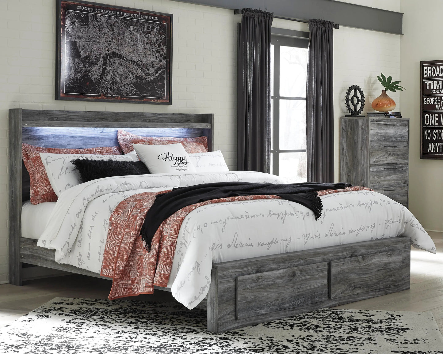 Cama King con almacenamiento y arcón Baystorm