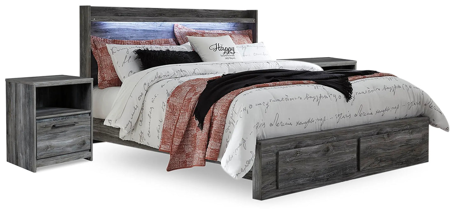 Cama King con almacenamiento y dos mesitas de noche Baystorm